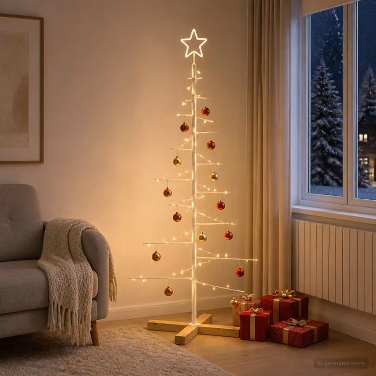 Albero di Natale moderno vidaXL KUOPIO in metallo e legno, colore bianco, Altezza: 120 cm