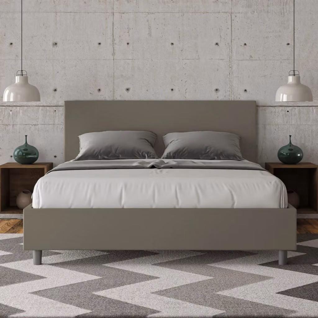 Letto Matrimoniale Adele con Contenitore e Rete con Alzata, Imbottito in Similpelle Beige, L/P: 160 x 200 cm – 2