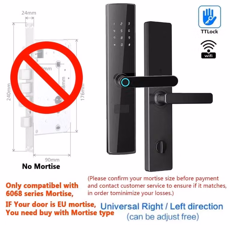 Serratura intelligente F15 – Senza serratura a cilindro – Wi-Fi – App TTLock – Riconoscimento impronte digitali – Tastierino – Adatta per porte con spessore da 40 a 120 mm