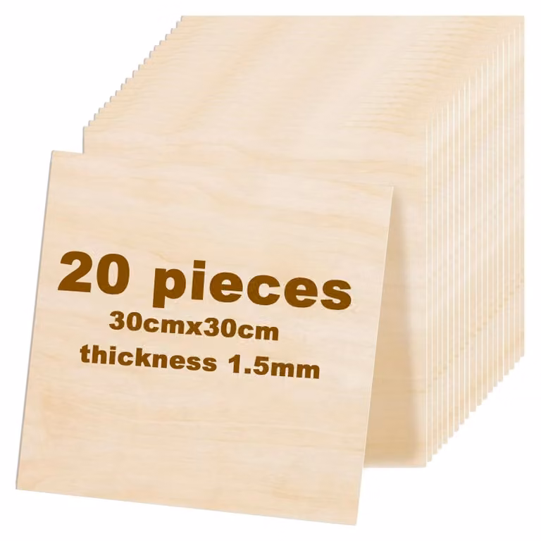 Set di 20 pannelli sottili in multistrato di betulla, dimensioni 30x30 cm, spessore 1,5 mm, ideali per lavori di bricolage e modellismo