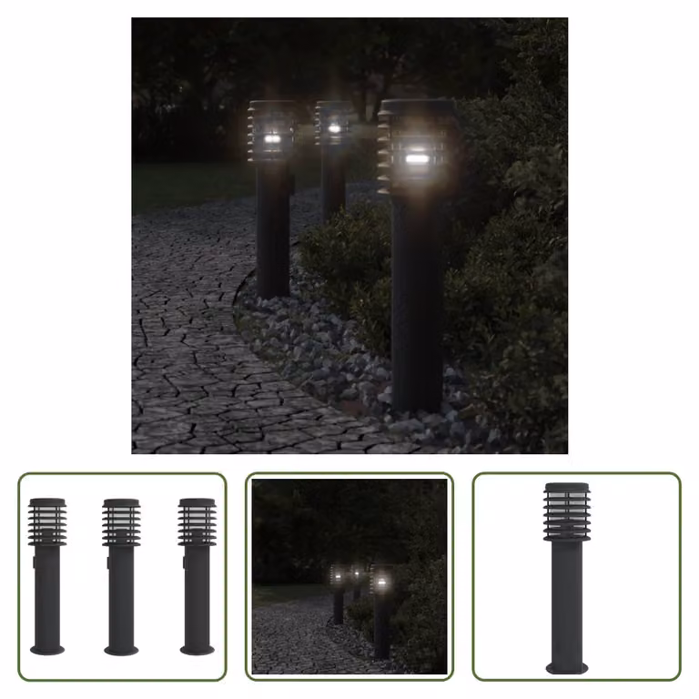 The Living Store: lampade da percorso con presa di corrente, 3 pezzi, nero, 60 cm, acciaio inossidabile