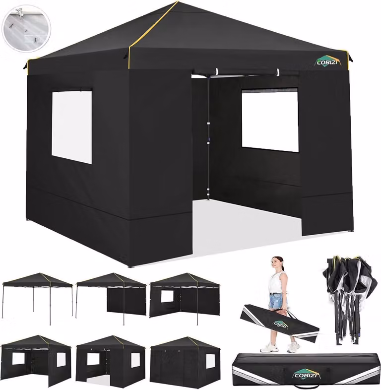 COBIZI Padiglione 3x3 Impermeabile Stabile Pop Up Protezione UV 50+ Nero