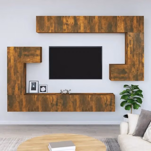 Mobile Porta TV a Parete Rovere Fumo in Legno Multistrato 3114595