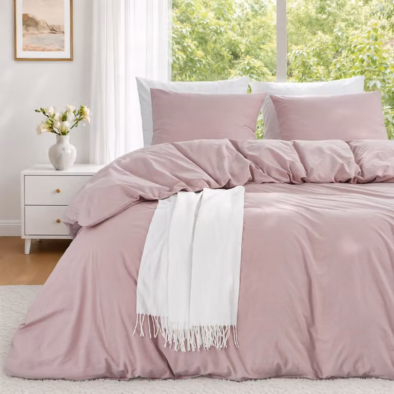 Copertura per letto, 200 x 220 cm, 100% cotone, prelavata, rosa, con cerniera, per la camera da letto