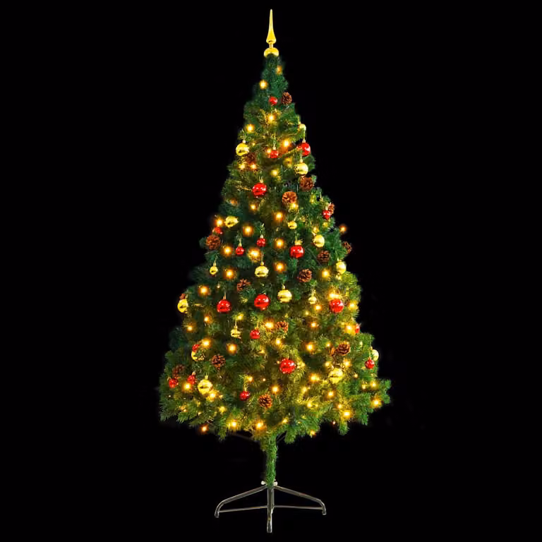 vidaXL Albero di Natale Preilluminato con Palline Verde 210 cm