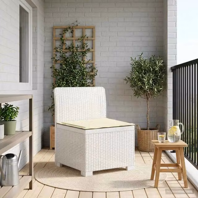 Divano da giardino a 1 posto con cuscino in design moderno effetto rattan bianco per esterno e balcone