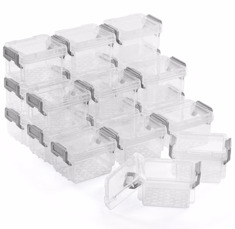 Omgoods - Scatola portaoggetti da 20 pezzi - Mini organizer impilabile - Articoli per hobby/ferramenta - Plastica con coperchio - 9 x 7 x 5 cm - Resistente - Contenitori portaoggetti