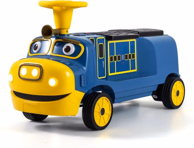 Trenino elettrico cavalcabile per bambini 12V con 2 sedili, musica e contenitore nascosto, colore blu, adatto per 3-8 anni fino a 60kg