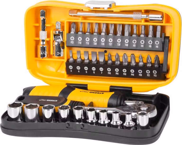 Set di attrezzi Strend Pro WT549, 39 pezzi, inserti, bussole e cricchetto da 1/4"