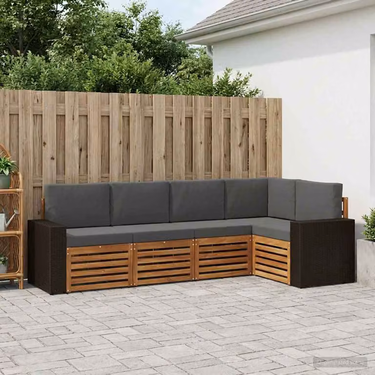 Set di divani da esterno a L vidaXL in legno di acacia con cuscini, beige e antracite