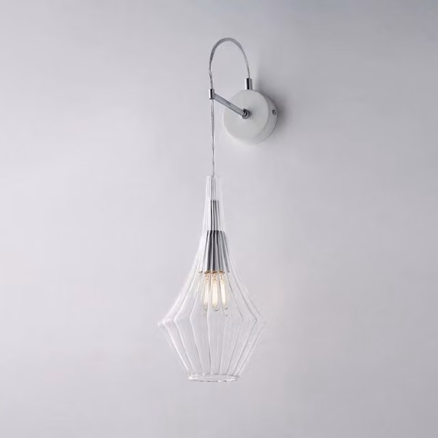 Applique Moderna Zeus Bonetti Illumina in Metallo Bianco e Vetro Trasparente con 1 Luce E14