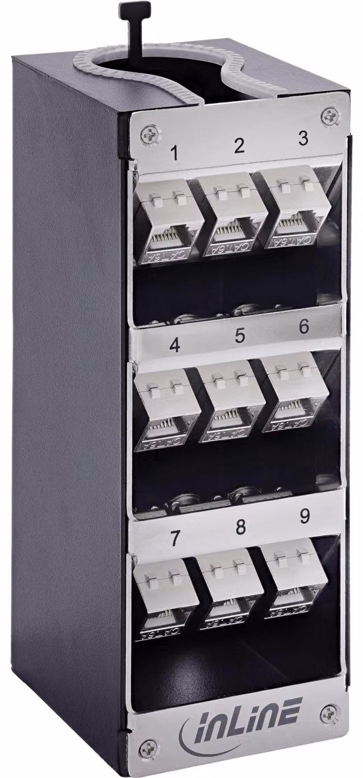 Pannello di connessione Keystone Cat.6A, per montaggio a parete o su guida DIN, schermato (STP), con 9 porte