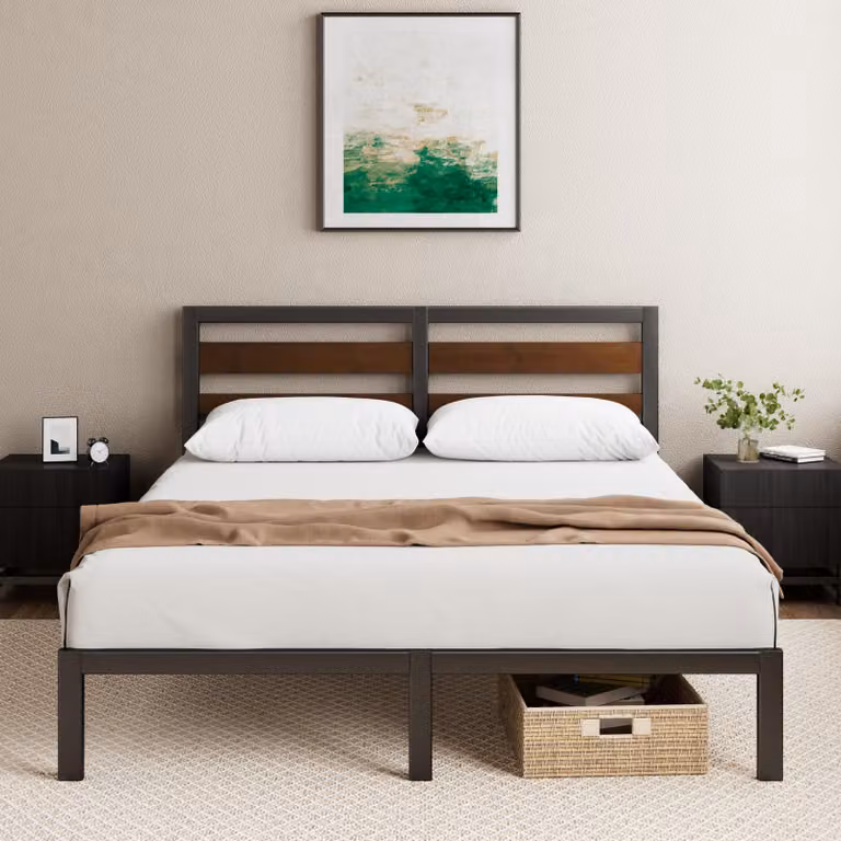 Letto 140x200 cm, struttura in bambù e metallo, con testiera, rete a doghe, altezza 80 cm