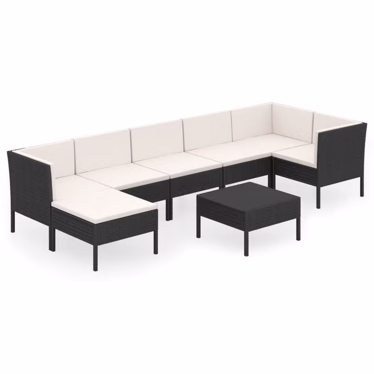 Set Divani da Giardino 8 pz con Cuscini in Polyrattan Nero