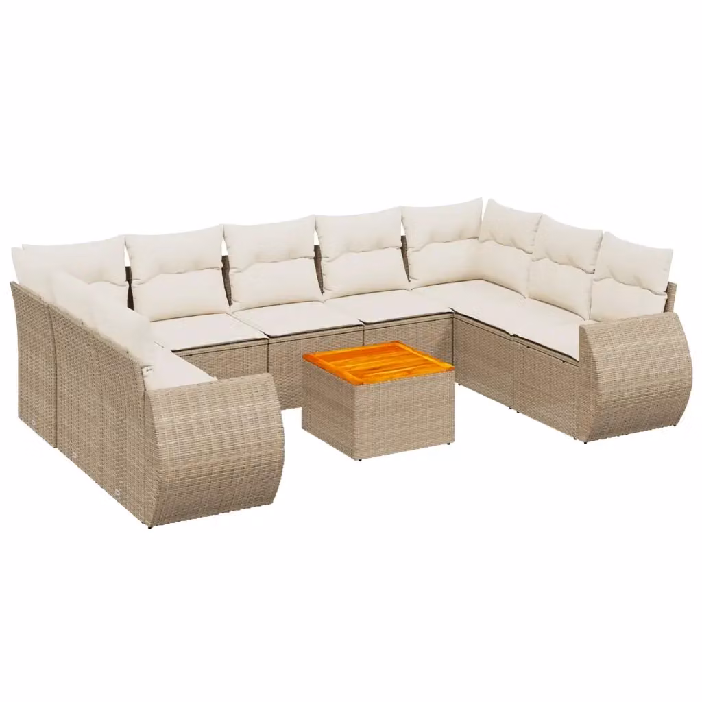 Set Divano da Giardino VIDAXL in Polyrattan con 10 Pezzi e Cuscini Beige – 2