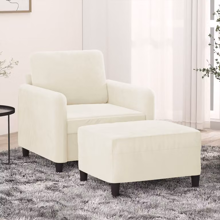 Maison Exclusive - Poltrona con poggiapiedi color crema, 60 cm, in velluto