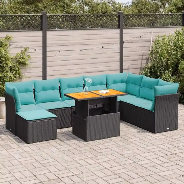 Set Divano da Giardino 6 pz con Cuscini Nero in Polyrattan 3326962