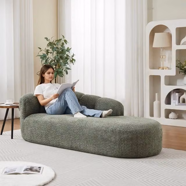 Divano letto imbottito ¨C Minimal ¨C Tessuto chenille verde salvia senza braccioli
