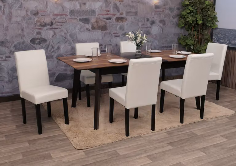 set di 6 sedie per sala da pranzo Sedia da cucina Littau ~ Similcuoio, bianco, gambe scure