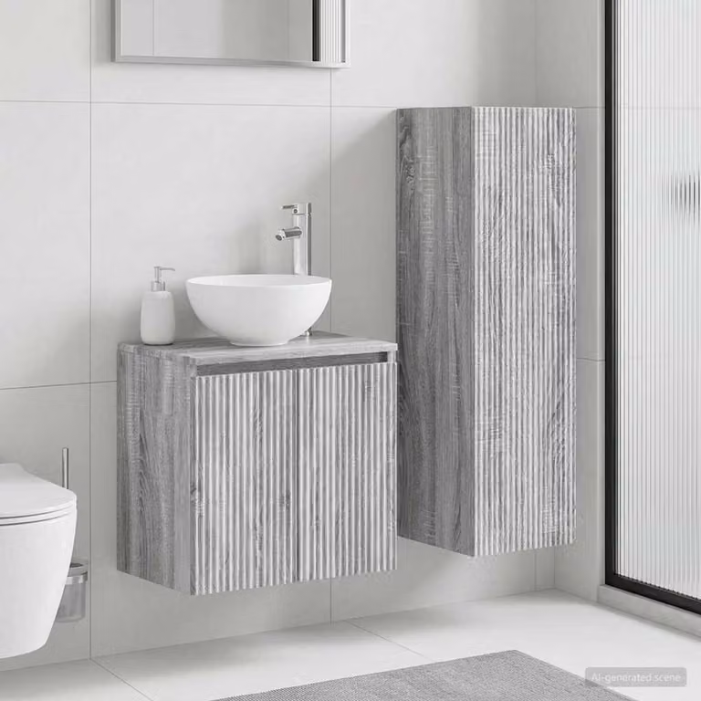 Set di mobili da bagno moderni vidaXL composto da mobile sottolavabo e pensile in MDF grigio matt