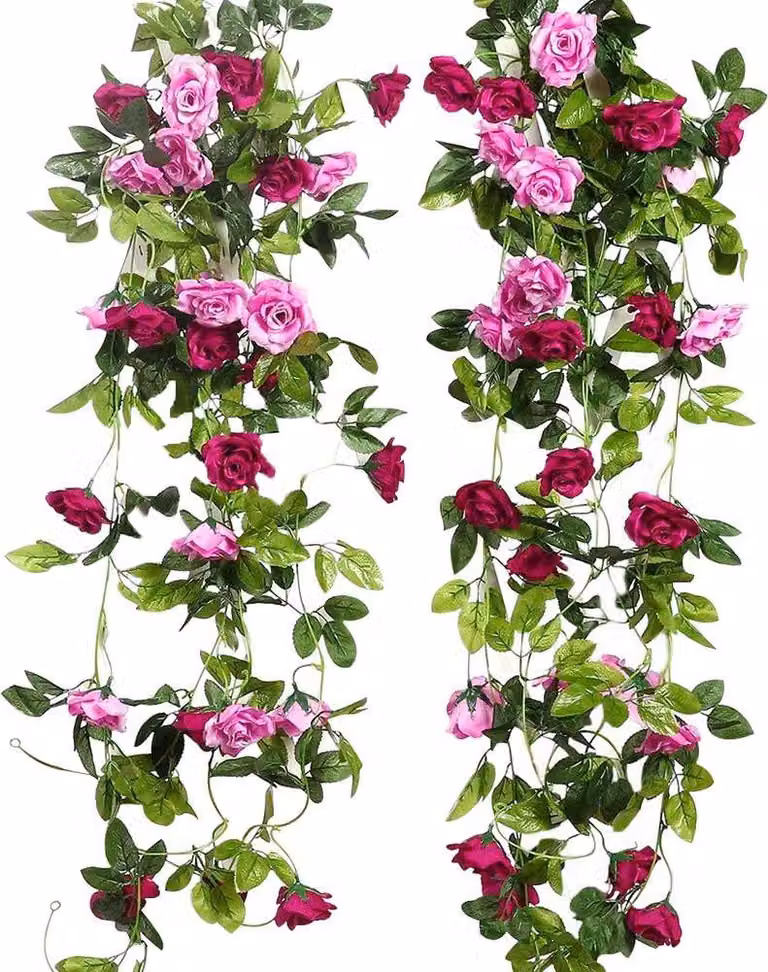 2 ghirlande di rose artificiali bicolori, lunghe 240 cm, con fiori di seta pendenti, adatte per interni ed esterni