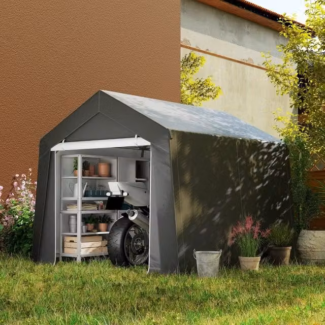 Carport REDOM in acciaio zincato grigio con tetto a capanna L/P/H: 302 x 300 x 235 cm