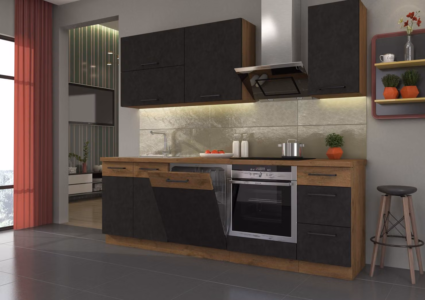 Cucina VIGO Basic Matera Grigio Lancelot 240 cm Linea cucina, blocco cucina, cucina componibile