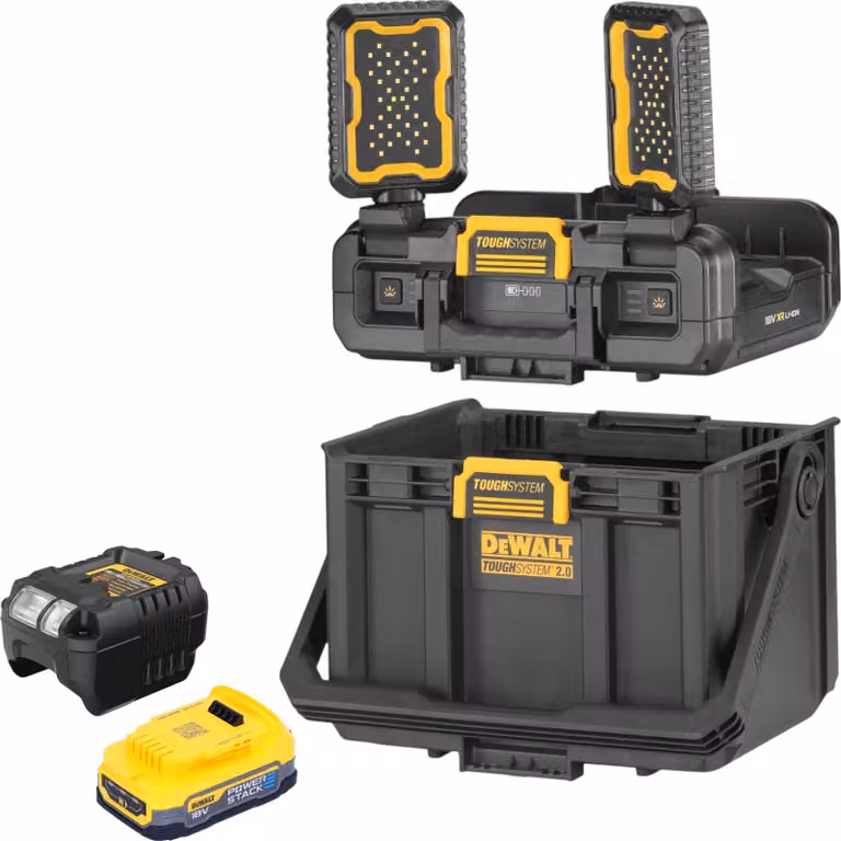 DeWalt DWST08061-1 Cassetta degli attrezzi con luci integrate 395 x 352 x 255 mm ToughSystem 2.0 + 1x batteria Powerstack 1,7 Ah + caricabatteria
