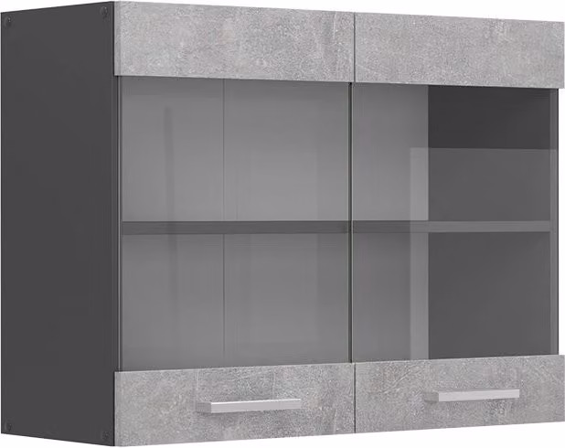 Pensile da cucina moderno Vicco R-Line con ante in vetro, colore Antracite/Grigio, L: 80 cm, H: 60 cm, P: 31 cm
