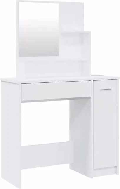 Toeletta | Tavolo da Trucco con Specchio Bianco Lucido 86,5x35x136 cm