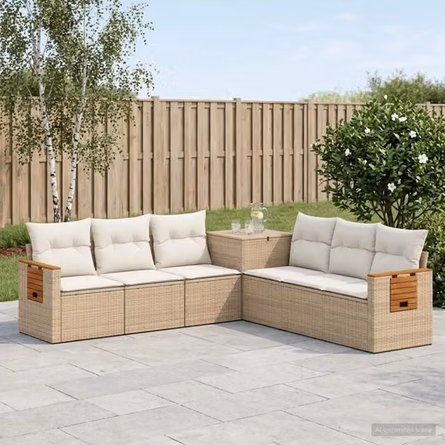 Set di divani 7 pz Beige e Bianco Crema 123 x 62 x 69 cm 3448878