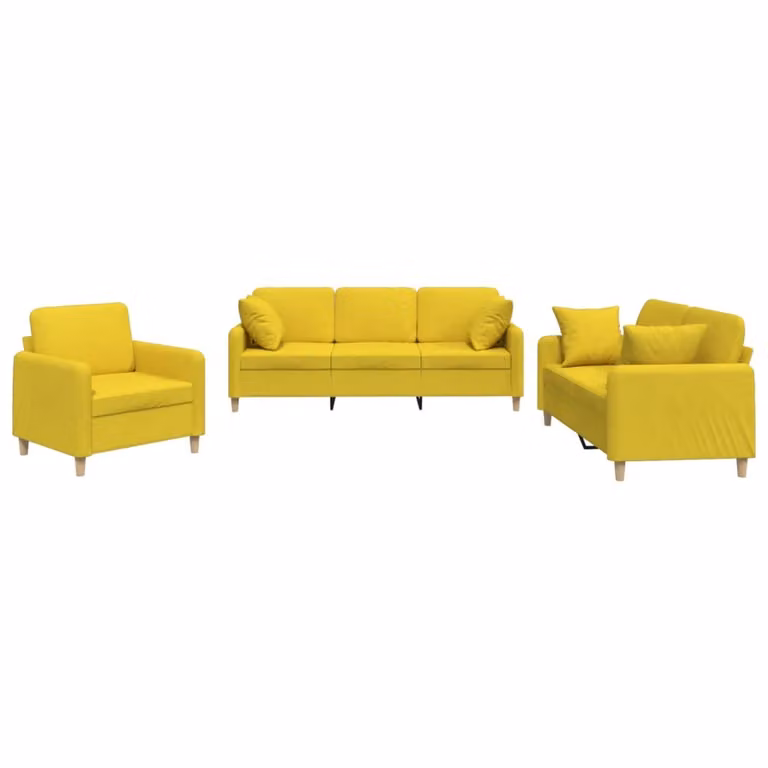 SYFAX™ Set di Divani 3 pz con Cuscini Giallo Chiaro in Tessuto