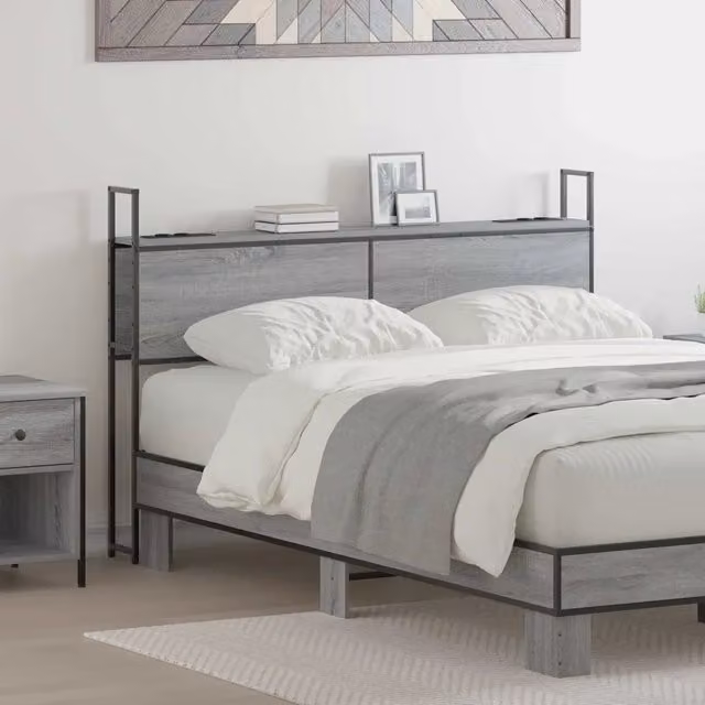 Testiera con Stazione di Carica e Storage-Testiera Multifunzionale-Testata Grigio sonoma 160 cm