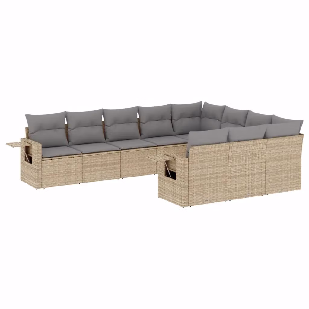 vidaXL Set Divano da Giardino a L in Polyrattan 10 pz con Cuscini Beige e Grigio e Tavolino da Esterno – 2