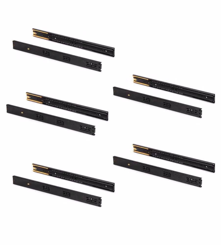 Emuca Guide a sfere per cassetti con chiusura soft close, estrazione totale, colore nero opaco, H 45 mm x L 350 mm