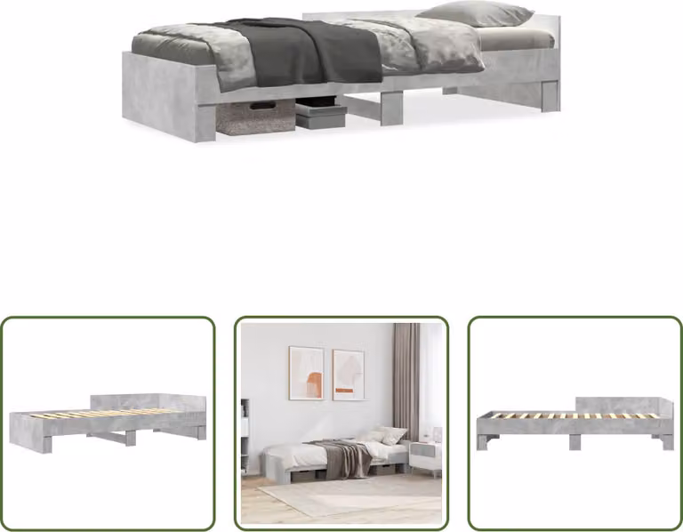 The Living Store Struttura per letto in cemento grigio 90x190 cm Materiale a base di legno