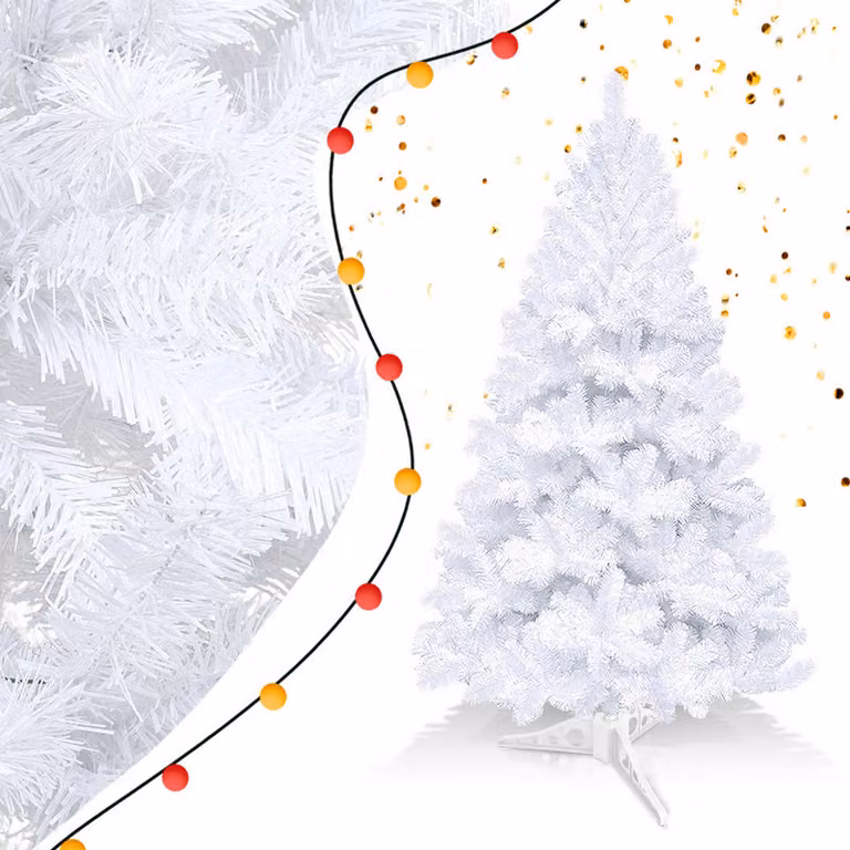 Jopassy 120cm albero di Natale artificiale, albero di Natale con supporto in metallo, albero di Natale 220 punte aghi in PVC, albero di Natale artificiale sistema pieghevole bianco