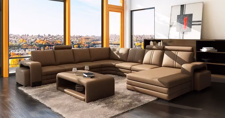 Designer Wohnlandschaft U-Form Hocker Couchtisch Couch Ecksofa Polster Garnitur