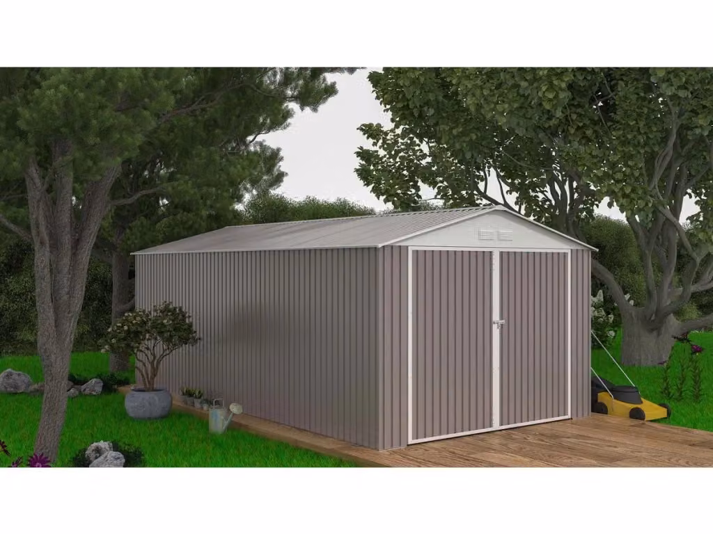 Garage in metallo HABITAT ET JARDIN NEVADA con porta battente, grigio e bianco, 18,56 m² – 2