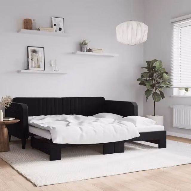 Divano Letto con Letto Estraibile-Sofa Letto-Daybed Nero 90x190 cm in Velluto 364826