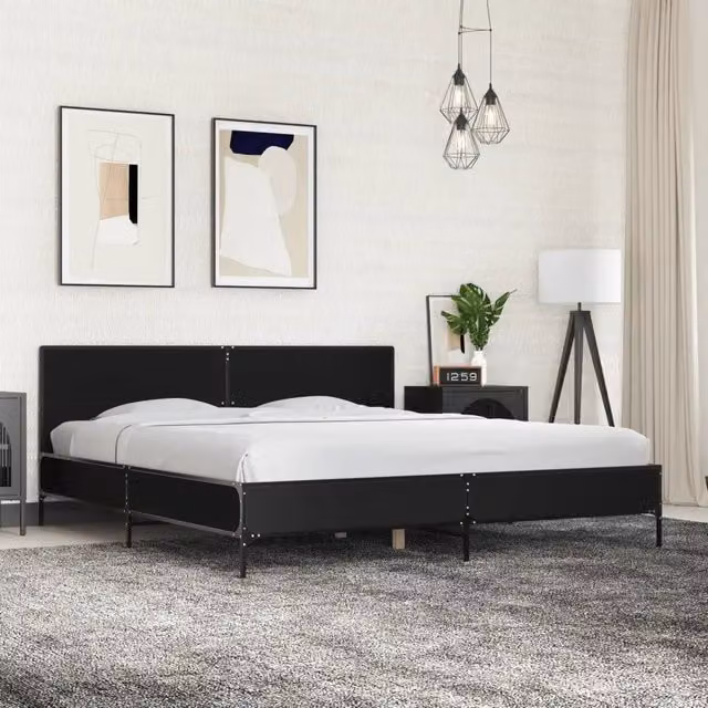 Letto Giroletto vidaXL Nero in Legno Multistrato e Metallo L/P/H: 200 x 200 x 203 cm