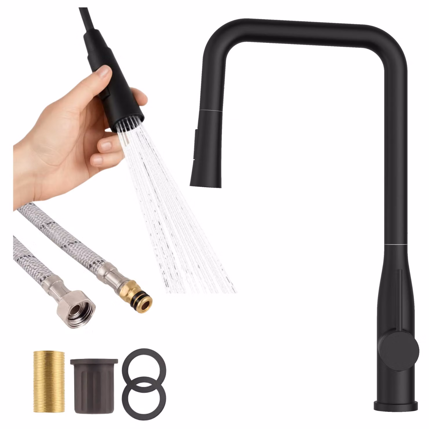 Granitan - Miscelatore cucina - Rubinetto cucina altezza 46 cm - Miscelatore lavello nero - VECTOR