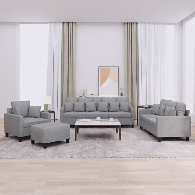 Set Divani 4 pz con Cuscini Grigio Chiaro in Tessuto 3201640