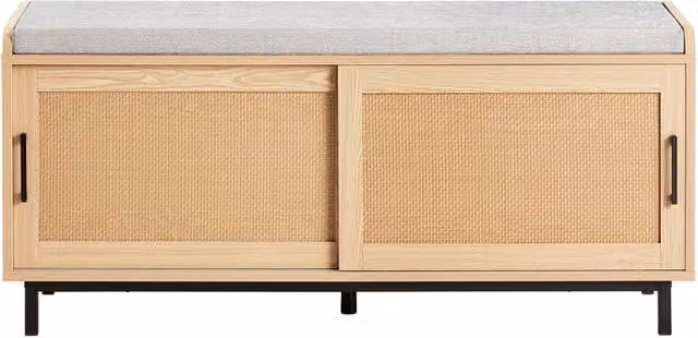Panca Scarpiera con 2 Porte Scorrevoli SOBUY Colore Beige e Grigio L: 110 cm, P: 40 cm, H: 49 cm
