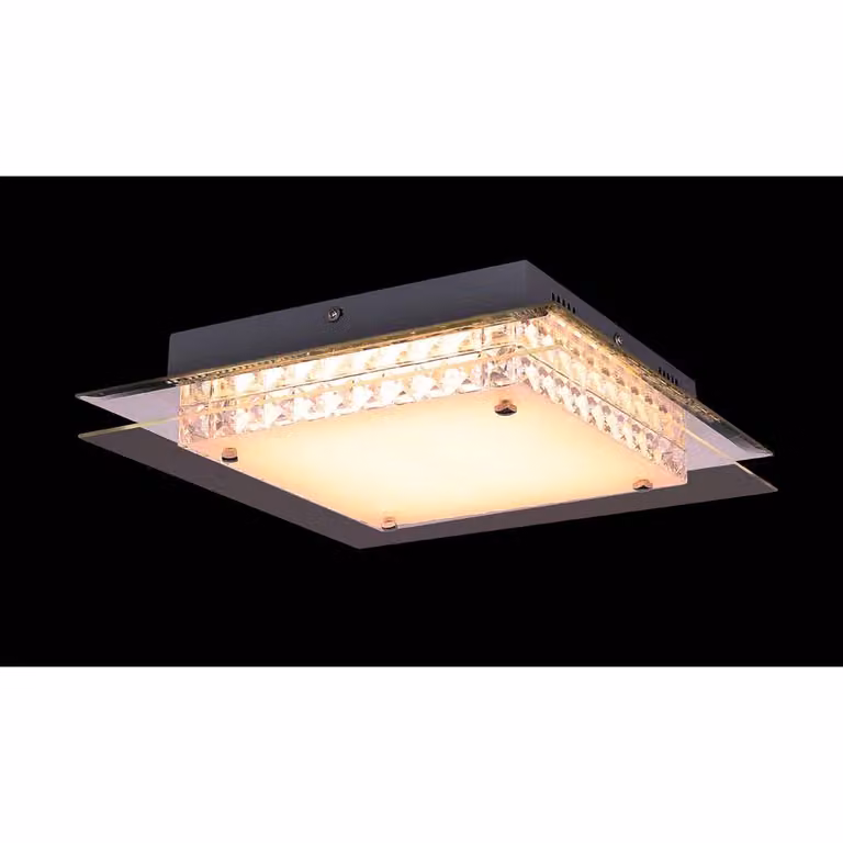 Plafoniera LED, cristalli K9, bordo a specchio, trasparente, vetro