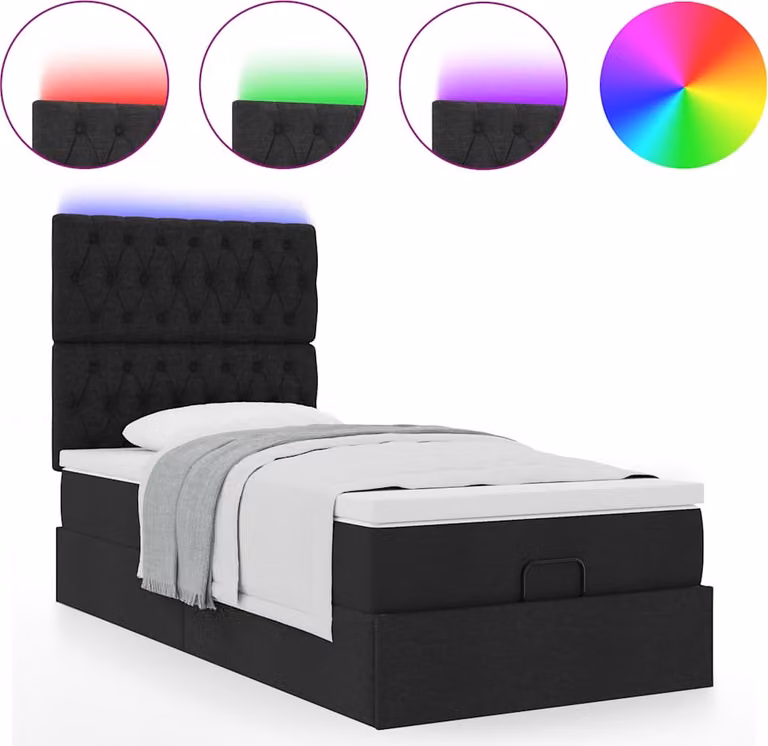 Struttura Letto Pouf con Materasso Nero 90x190 cm in Tessuto