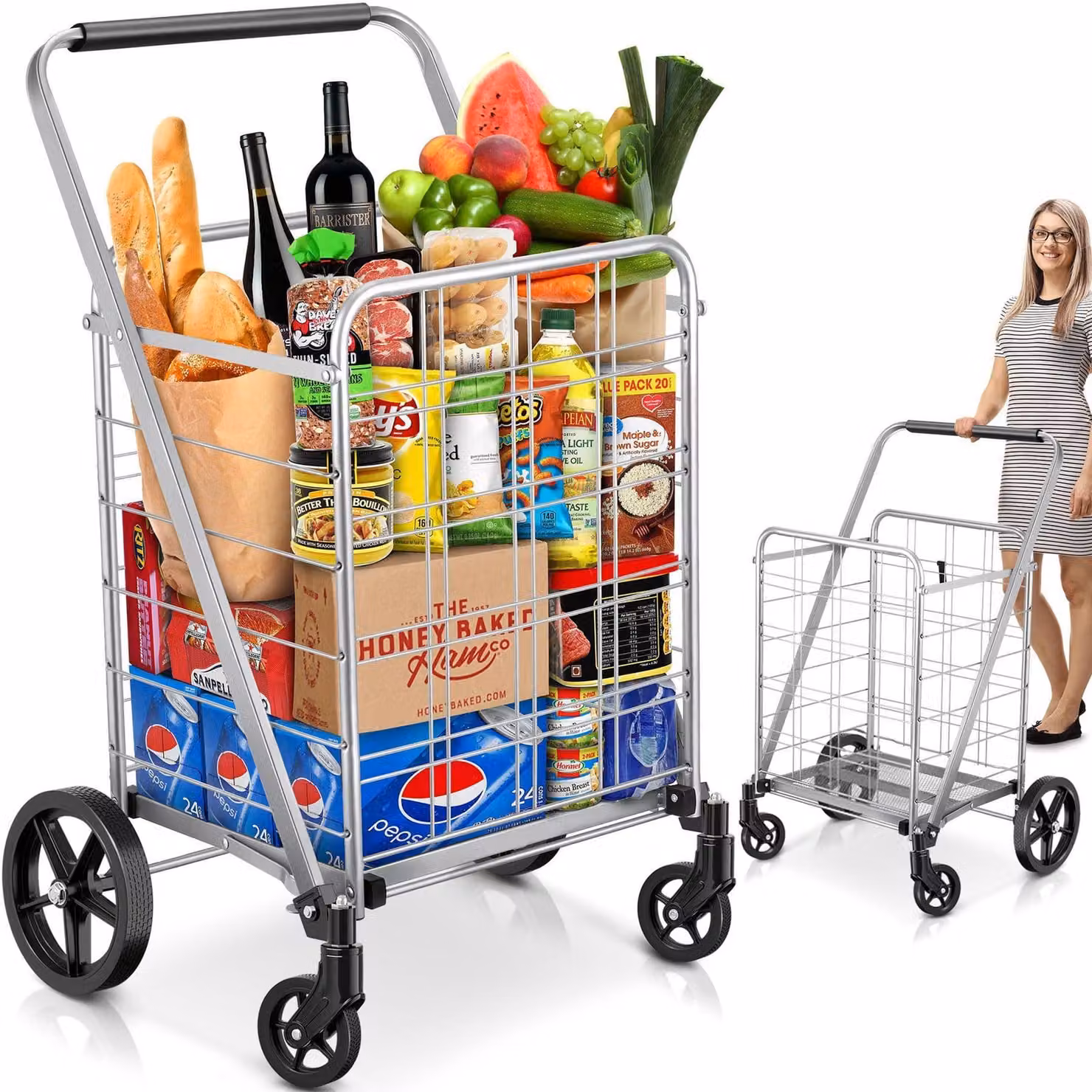 Carrello pieghevole per la spesa, con ruote girevoli a 360° e capacità di carico di 120 kg