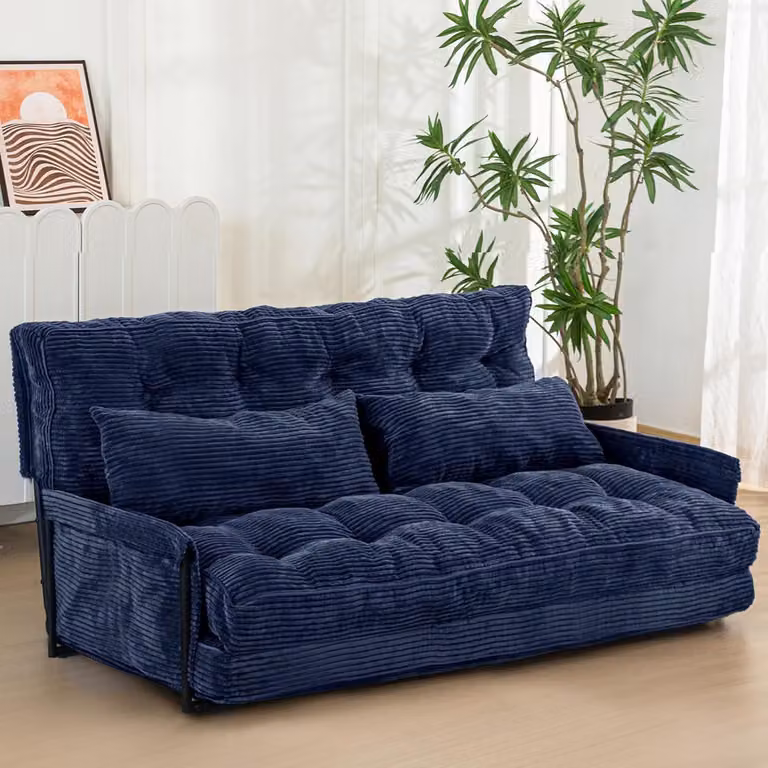 Divano da pavimento regolabile con 2 cuscini, pouf multifunzionale, divano letto con braccioli e schienale reclinabile in 5 posizioni, versatile seduta da pavimento ideale per la lettura