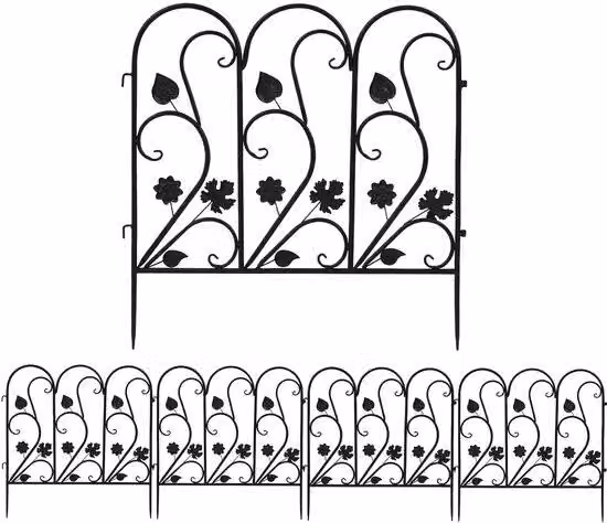 Set di recinzione da giardino in metallo Ibenzoa®, composto da 5 pezzi, alta 62 cm – griglia nera, rivestita a polvere, con archi, ideale per delimitare stagni, aiuole e terrazze