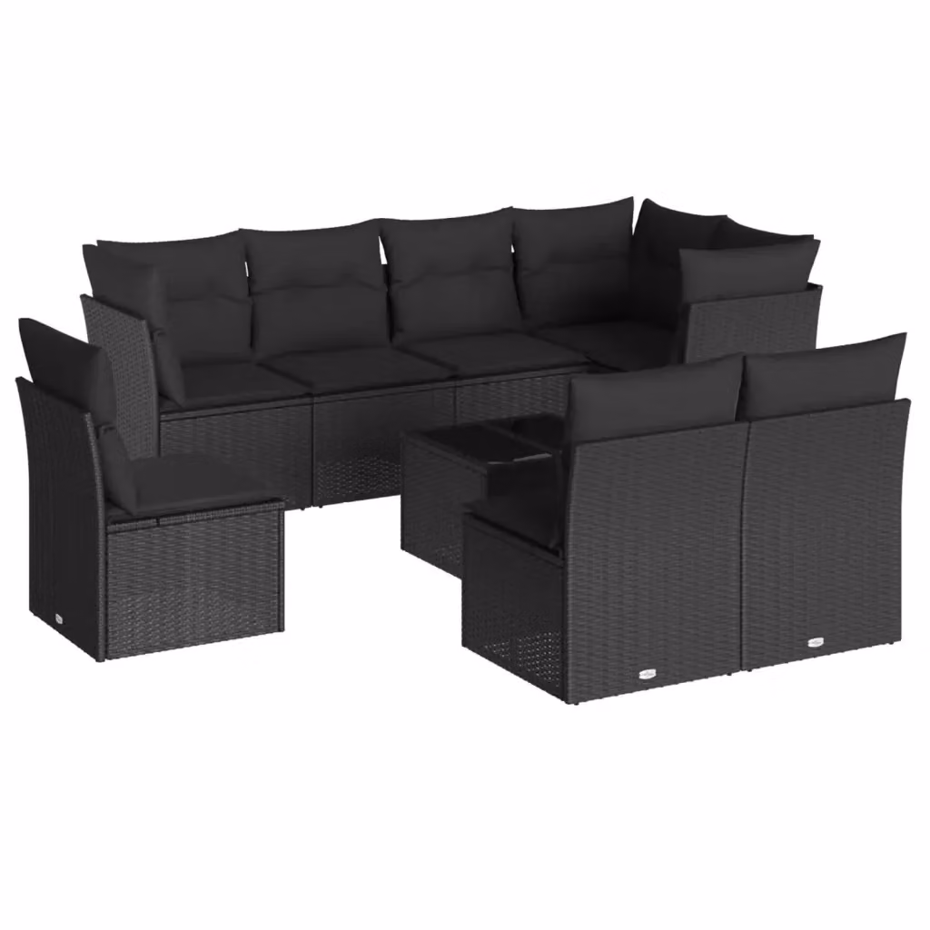 Set di divani da giardino vidaXL in polyrattan nero con cuscini e tavolino da esterno 9 pz – 2